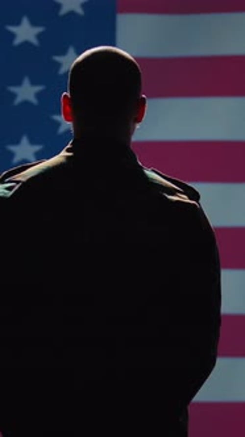 Vertical Video Soldier Serving in United States Armed Forces Doing Patriotic Gesturing