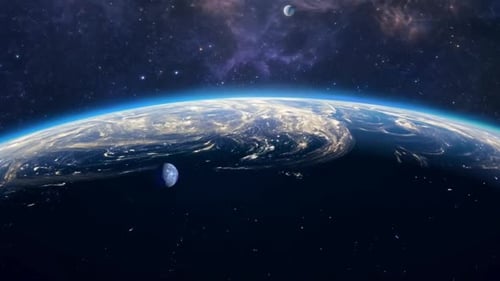 Stunning Earth from Orbit with Sunrise and Starry Nebula