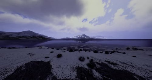 Panoramic Snowy Mountain Lake Landscape Animation