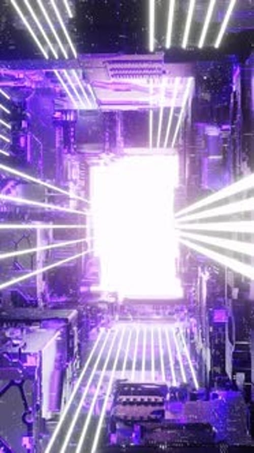 Vertical Gglowing Corridor of Futuristic Spaceship 3d Animation