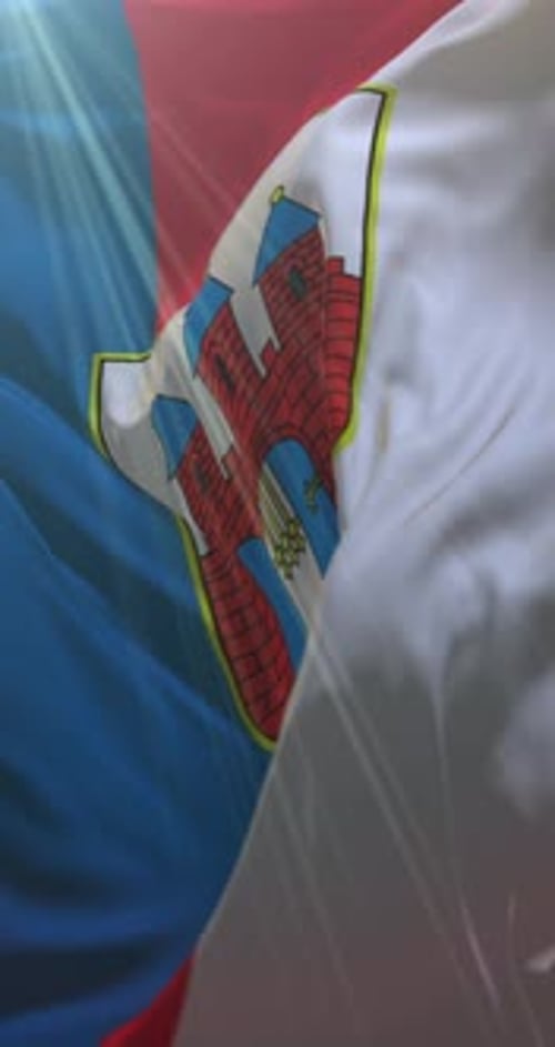 Realistic Vertical Waving Flag with Coat of Arms Animation