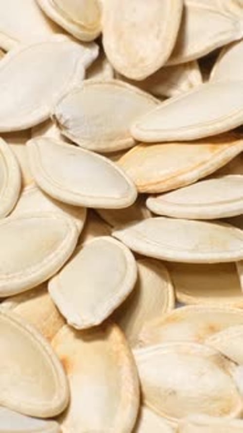 Pumpkin Seeds Isolated on a White Background Top View Macro Shot Vertical Video