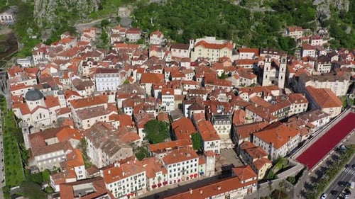 Aerial view of the old town of Kotor, Montenegro. Bay of Kotor bay is one of the most beautiful plac