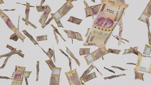 Indian Two Hundred Rupee Banknotes Falling Seamless Loop