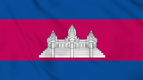 Seamless Loop of Waving Cambodia Flag with Angkor Wat