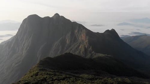 Cinematic aerial view of the highest amazon rainforest tropical mountain in brazilian south, Pico Pa