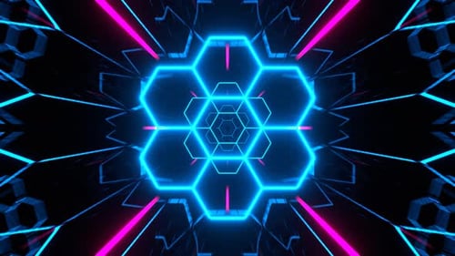 Light Blue And Pink Neon Honeycomb Flashes Endless Stream Of Abstract Glow Background Vj Loop In 4K