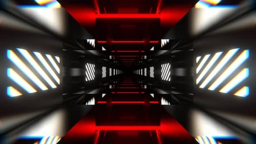 Red And White Rhythmically Shimmering Striped Tunnel Background Vj Loop I 4K