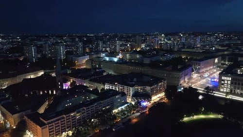 Aerial view of Berlin city centre (Berliner Mitte) at night