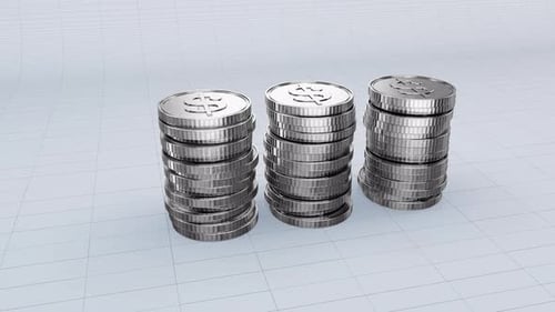 Growing Stacks of Silver Dollar Coins Animation