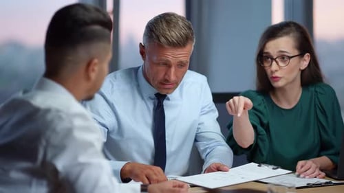 Business Partners Having Negotiations with Customers in Office. Female and Male Sales
