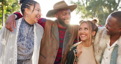 Diverse Friends Smiling and Laughing Outdoors