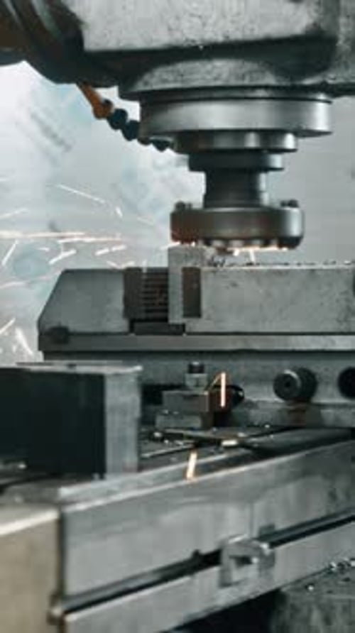 Metal Milling Machine Sparks Close Up