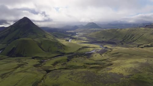 Aerial view of storasula mountain and valley, Iceland.