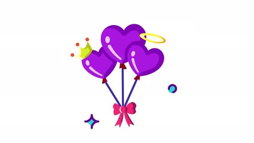 Animated Three Purple Heart Balloons with Crown and Halo: A Celebration of Love and Royalty