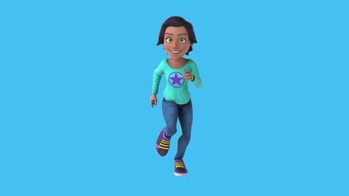 Fun 3D cartoon girl running (with alpha channel included)