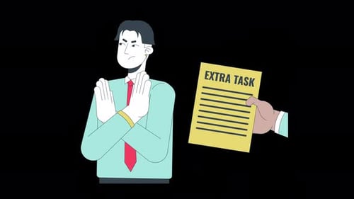 Cartoon Man Refusing Extra Work Task Flat Animation