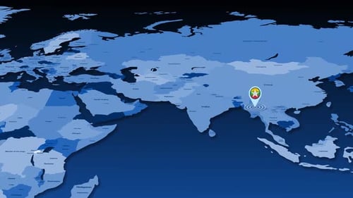 Animated World Map with Location Pin on Myanmar
