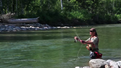 Person Fly Fishing in River on Sunny Day