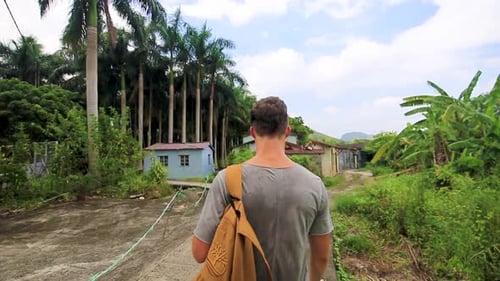 Male Hiker Walking On A Trail In Hong Kong Island Countryside. medium shot