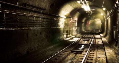 Exploration of an Abandoned Subway Tunnel with Dim Lighting