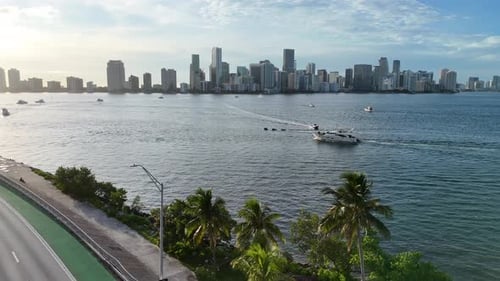 Aerial video over the view of Miami Beach, Miami, Florida, USA