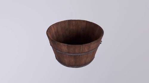 Animated Rustic Wooden Bucket with Moving Handle