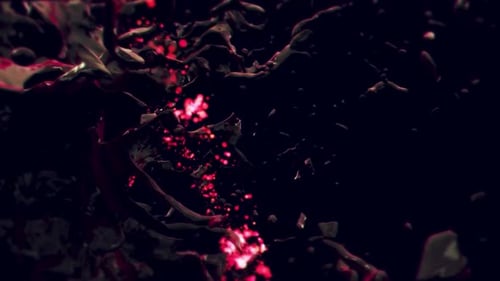 Fluid Abstract Glitch Background with Sparkling Red Particles