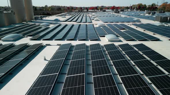 Drone Flight Fly Over Solar Panels Renewable Green Alternative Energy ...