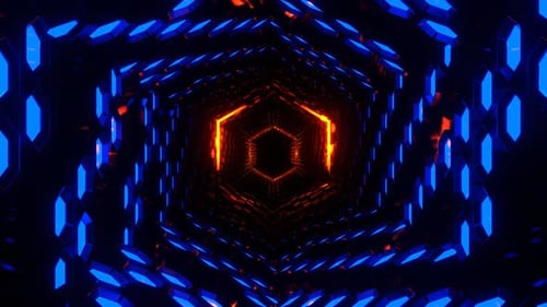 Blue And Orange Hexagonal Neon Honeycomb Tunnel Background Vj Loop In 4K