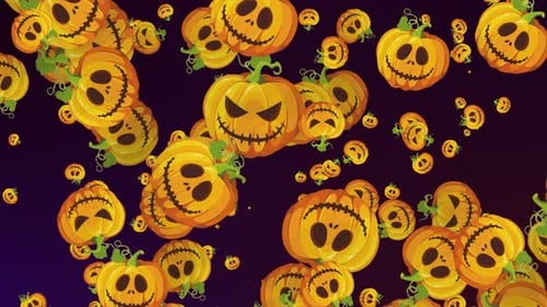 4K Halloween Background Loop Cartoon Pumpkins