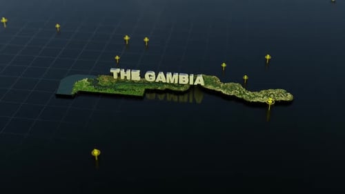 Animated 3D Map of The Gambia with Locator Pins