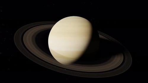 Rotating Saturn Planet in Space with Rings Animation