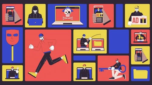 Cyber frauds animated bento grid layout