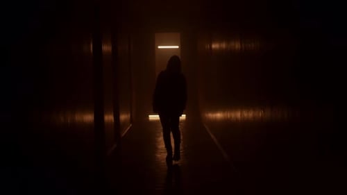 Mysterious Silhouette Standing in a Dark Hallway