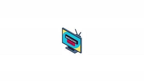 Animated Isometric Television Displaying Breaking News Alert