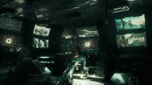 Un hacker tente une faille de sécurité dans une pièce cyberpunk sombre 6