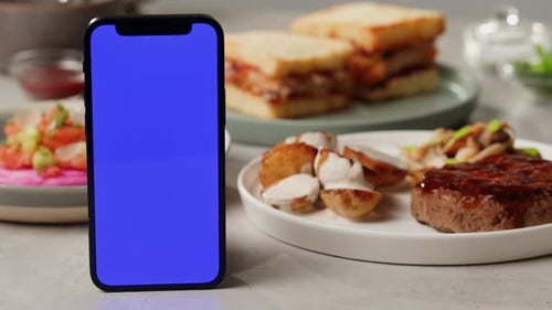 Aplicación Fancy Restaurant Booking Table App Delivery Phone con pantalla verde Chroma Key