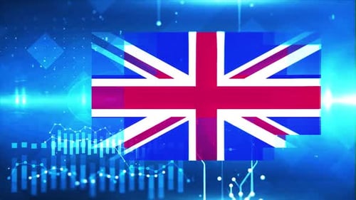 United Kingdom Flag On Economy Background And Graph