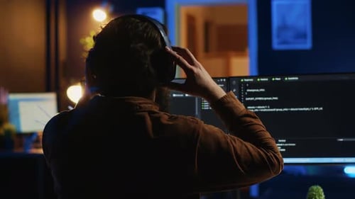 Ingénieur portant des écouteurs tout en utilisant le codage pour renforcer la sécurité informatique