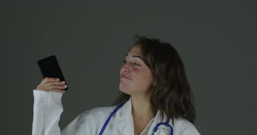 Woman Doctor Taking Selfie With Smartphone