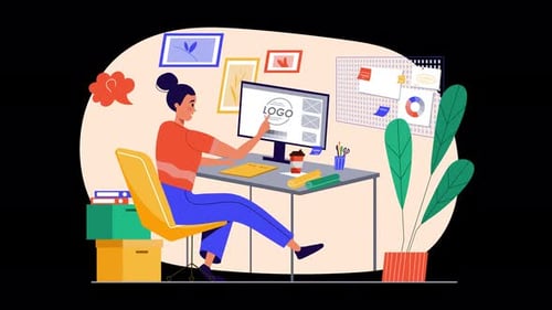 Person working on logo design at a desk