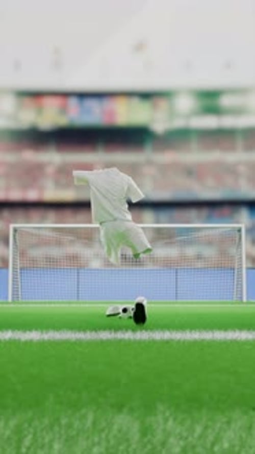 Animated Football Uniform Kicks Ball into Goal