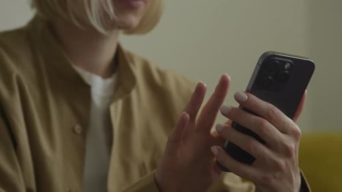 Woman Using Mobile Phone, Indoor, Technology, Close Up
