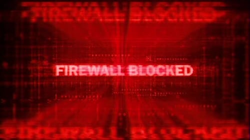 Firewall blockierte Wort mit futuristischem HUD-Bildschirm