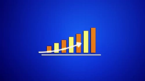 business chart animation with glowing arrow up, animated sales statistics