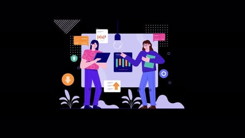 Corporate Business Meeting Team Analyzing Data Flat Design Animation