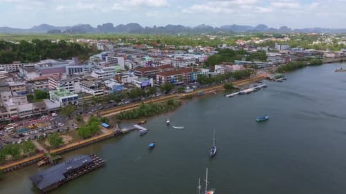 Stunning drone capture of Krabi old town city vibe, Thailand