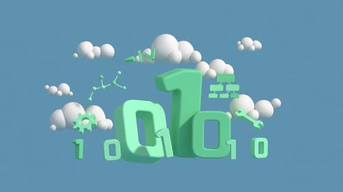 Minimal 3D render of coding and information technology symbols