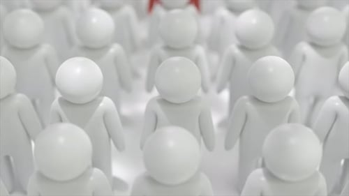 One Red Figure Stands Out in White Crowd